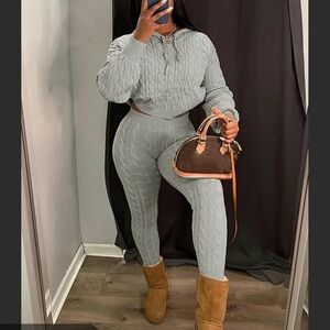 Women's Gray Cable Knit Jumpsuit